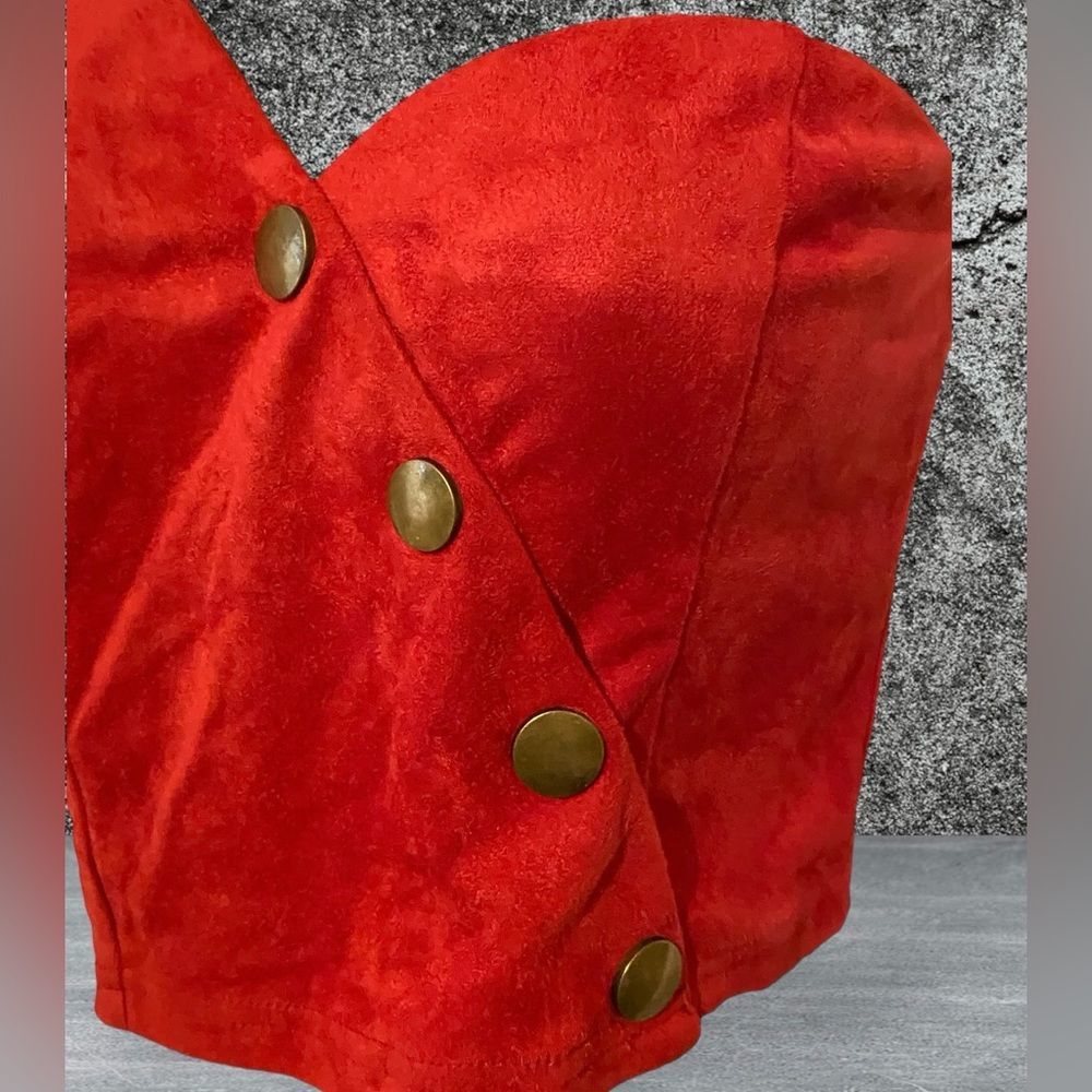 Women’s one shoulder red suede crop top NWT size S | evening wear | Hello Nite - Picture 5 of 7